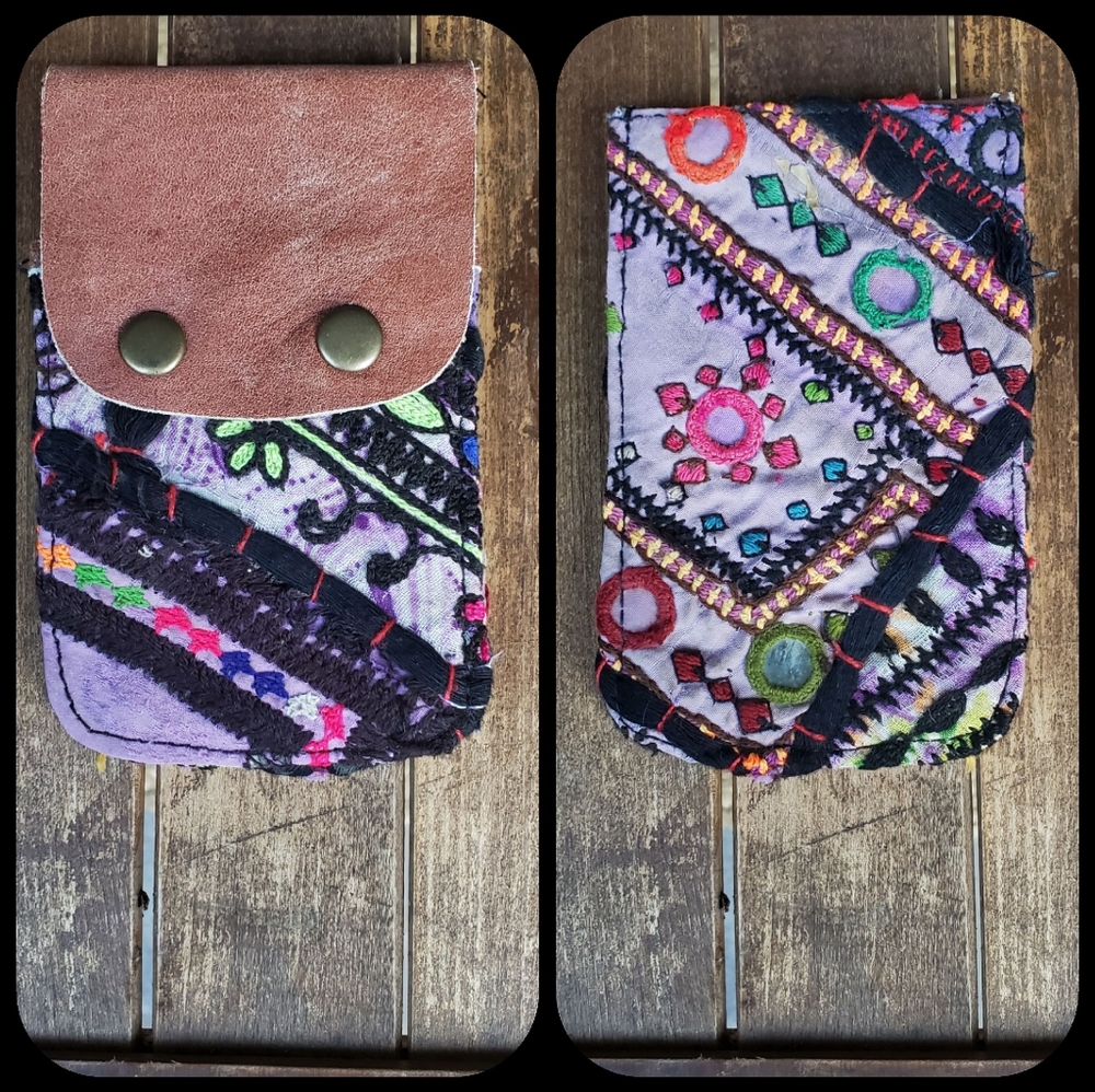 👽🌋 Free People Boho Embroidered Repurposed vtg banjara hippie Wallet card case